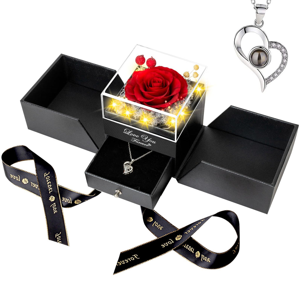 ENERLEAF Preserved Red Real Rose-Eternal Flowers Rose Gifts for Mom Grandma Wife Girlfriend on Mothers Day Birthday Valentines C