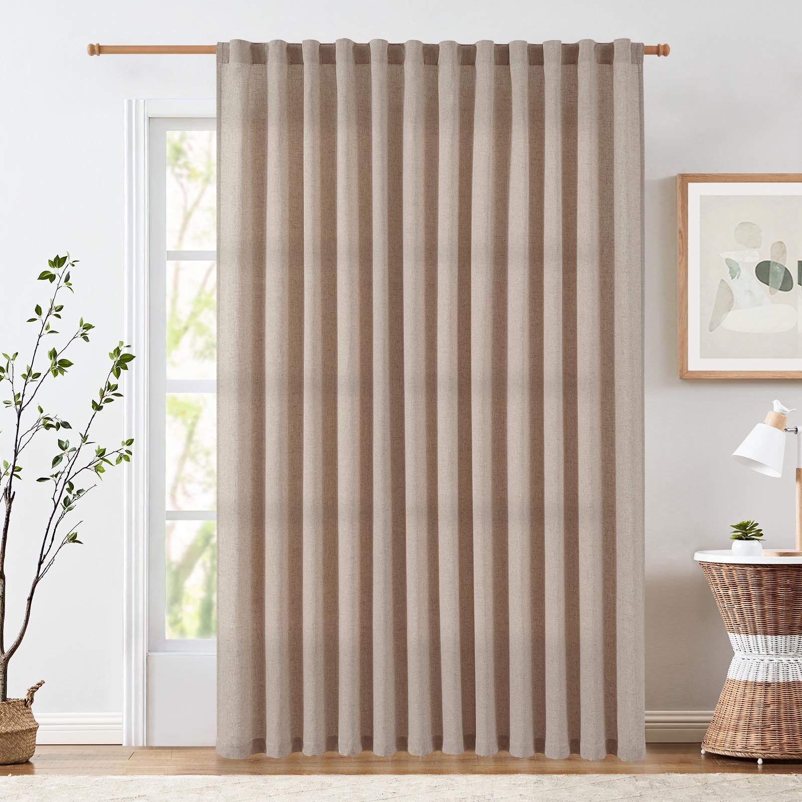 Jinchan Linen Blend Curtain For Living Room 84 Inch Length Extra Wide For Room Divider Taupe Curtain Rustic Farmhouse Curtain Rod Pocket Back Tab Light Filtering Bedroom Window Curtain 1 Panel