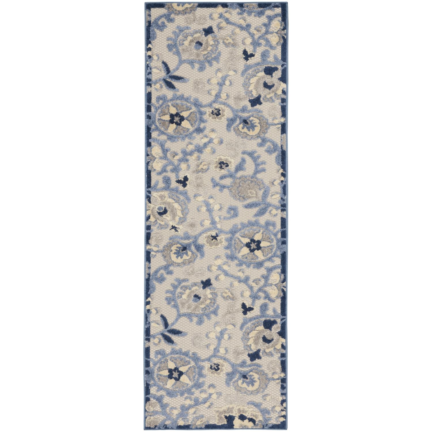 Nourison Aloha Indoor/Outdoor Blue/Grey 2'3' X 8' Area Rug, Easy Cleaning, Non Shedding, Bed Room, Living Room, Dining Room, Ba