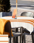 Queenker Fall Outdoor Tablecloth With Umbrella Hole, Farmhouse Orange Stripe Square Tables Zippered Table Cloth Waterproof Table