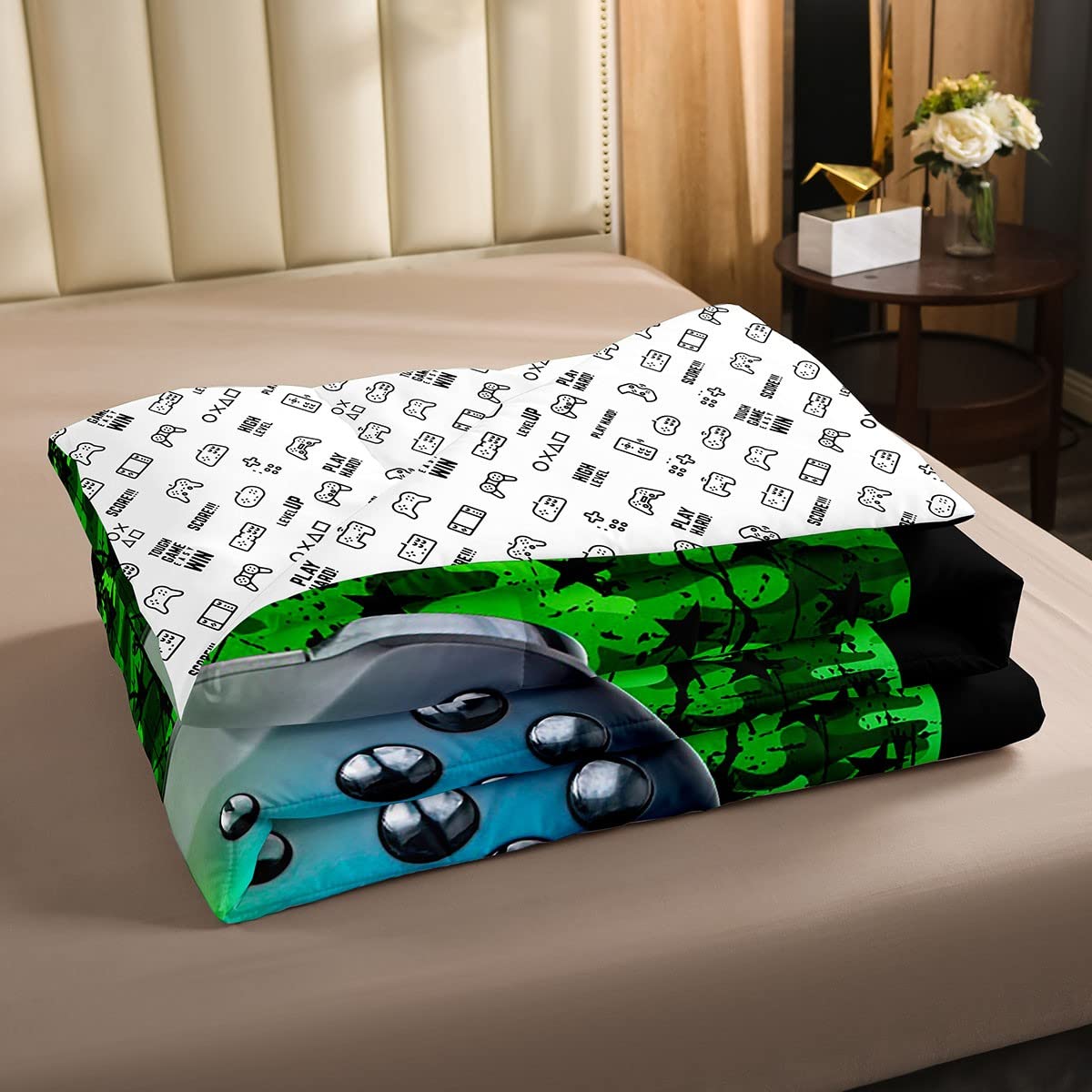 Gamer Bedding Sets For Boys American Flag Comforter Set Twin Size Gaming Comforter Military Camo Retro Down Comforter Kids Game