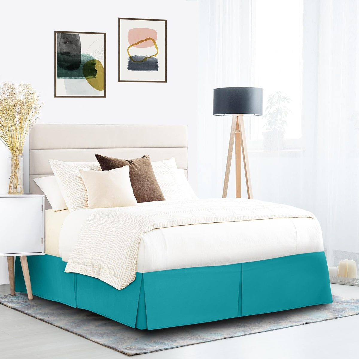 Clara Clark Pleated Bed Skirt - 14 Inch Tailored Drop - Luxury Microfiber Dust Ruffle - Includes 8 Pins, King Size, Teal