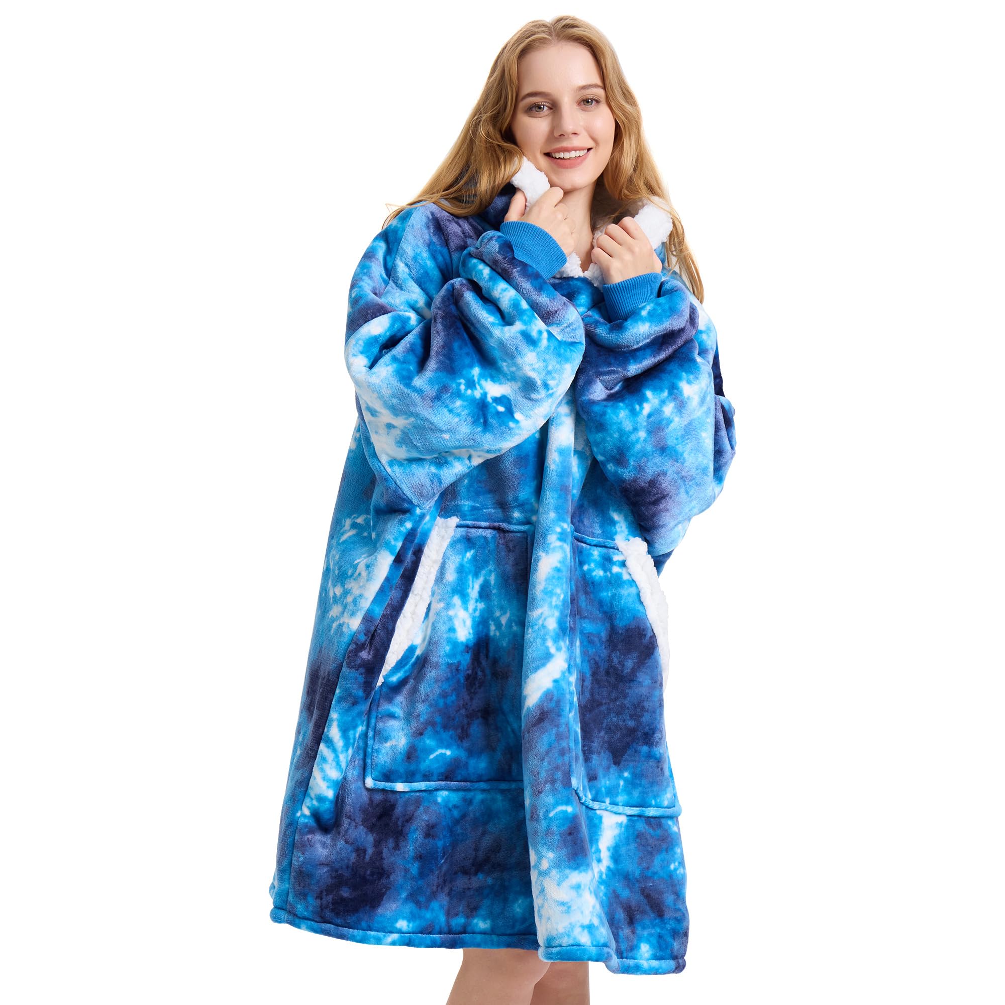 Kipswiza Wearable Blanket Hoodie Oversized Hooded Blanket, Thick Warm Sherpa Fleece Blanket Sweatshirt For Women & Men Teens Adu