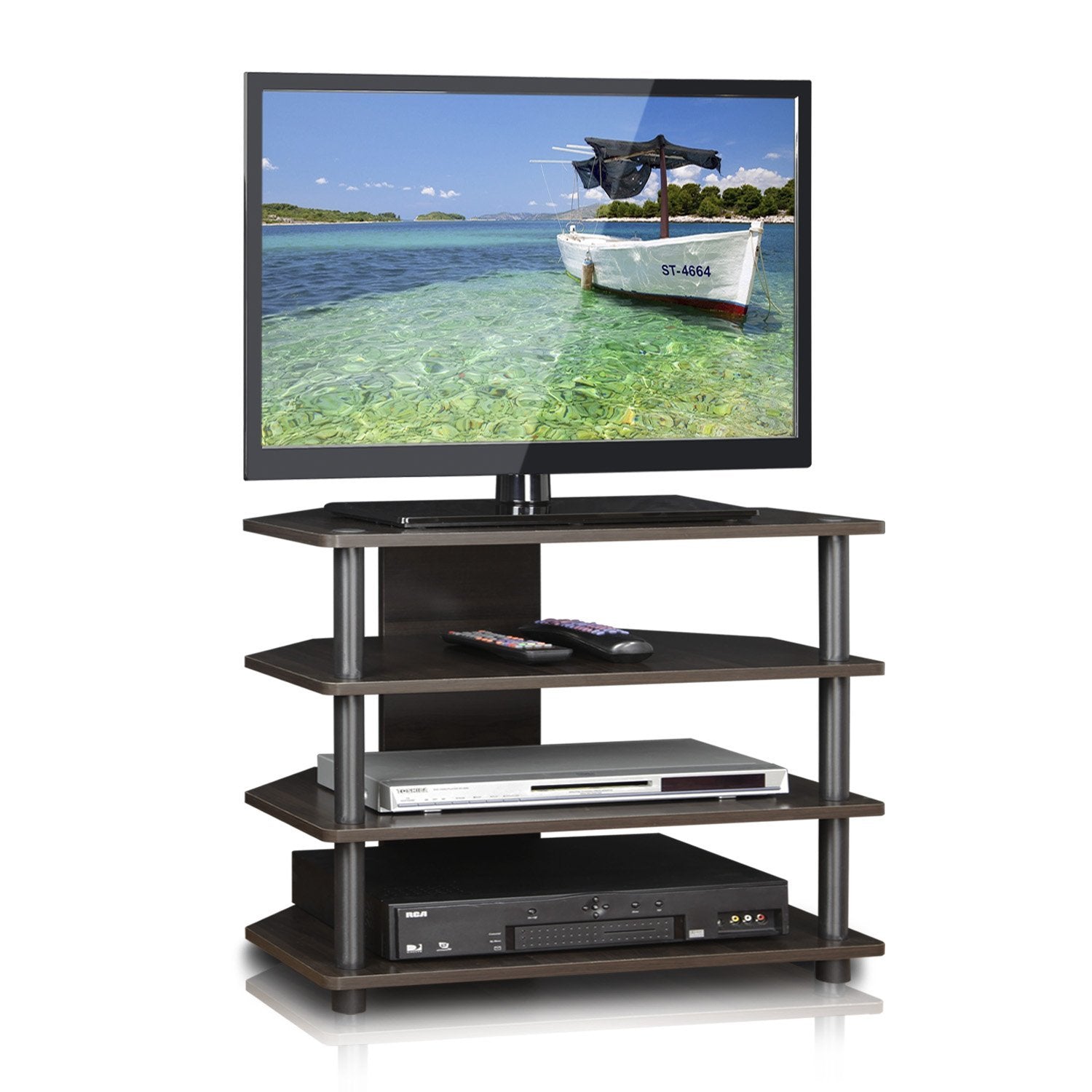 Furinno Turn-N-Tube Easy Assembly 4-Tier Petite Entertainment Center / Tv Stand / Tv Unit / Tv Desk, Espresso/Grey