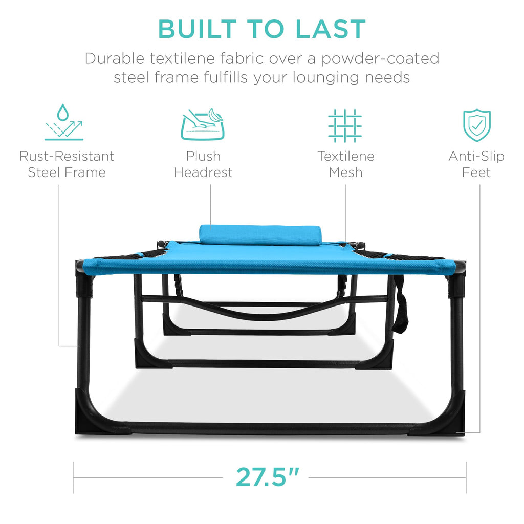 Best Choice Products Patio Chaise Lounge Chair, Portable Outdoor Folding Recliner For Lawn, W/ 8 Positions, Handles, 300Lb Capacity - Light Blue