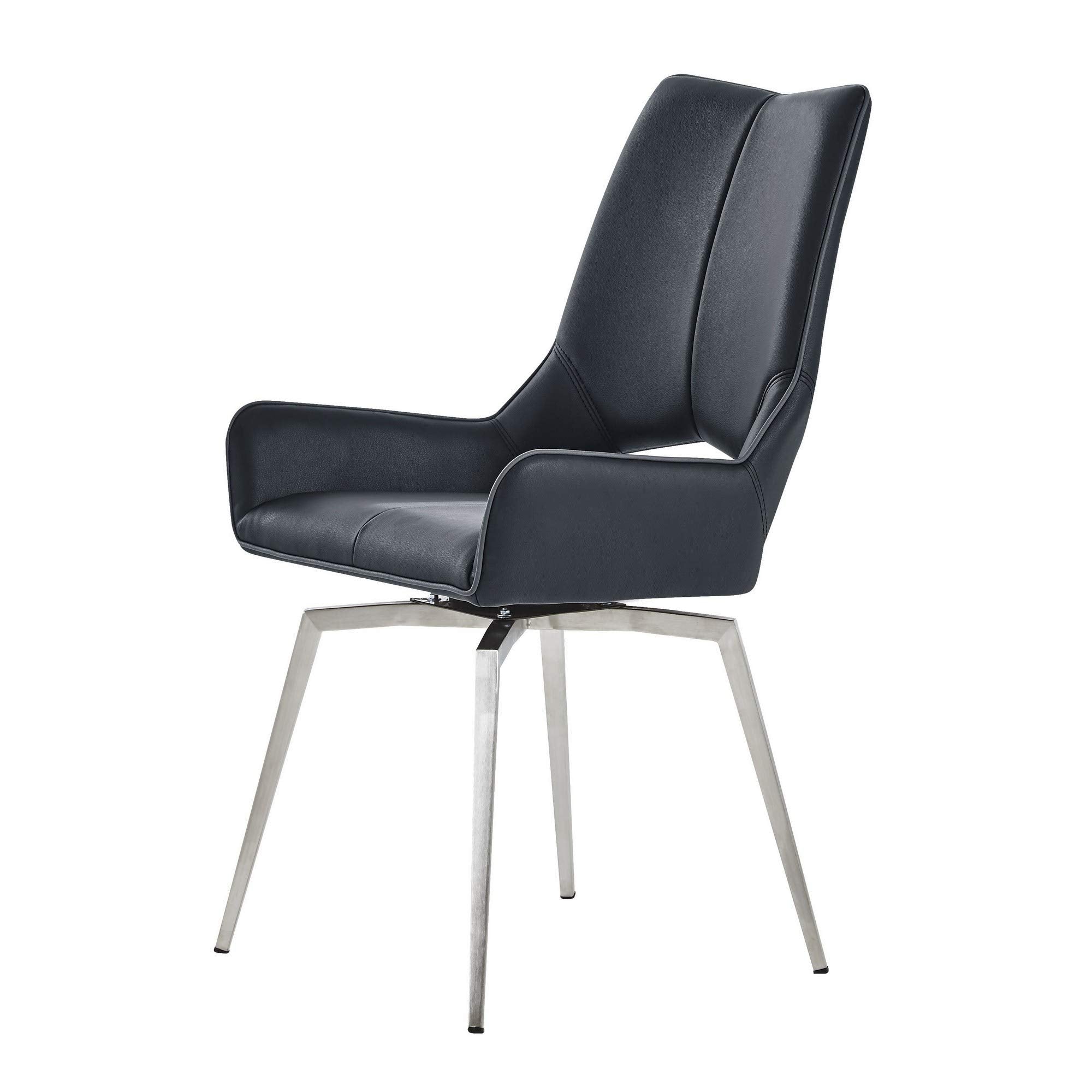 HomeRoots Set of 2 Black Bucket Style Dining Chairs with Metalic Silver Base