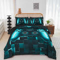 Perfemet Gamer Bedding Set Twin Size 6-Piece Teal Blue Game Console Bed In A Bag For Boys Kids Teen 3D Black Gamepad Gaming Bedr