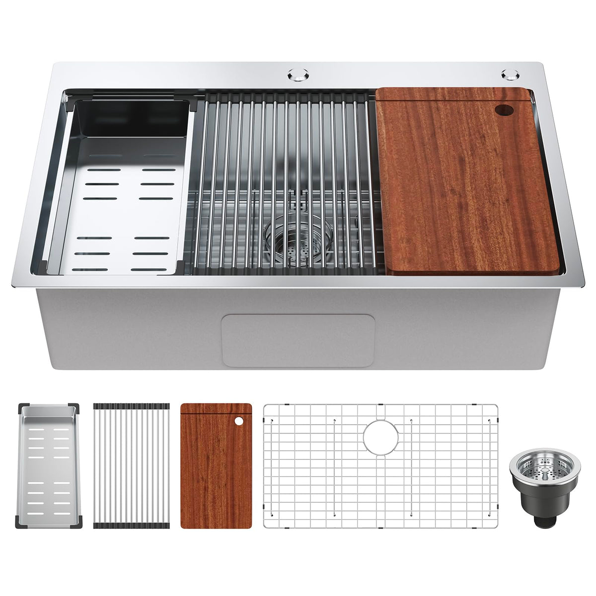 VEVOR Kitchen Sink, 304 Stainless Steel Drop-In Sinks, Top Mount Single Bowl Basin with Ledge and Accessories, Household Dishwas