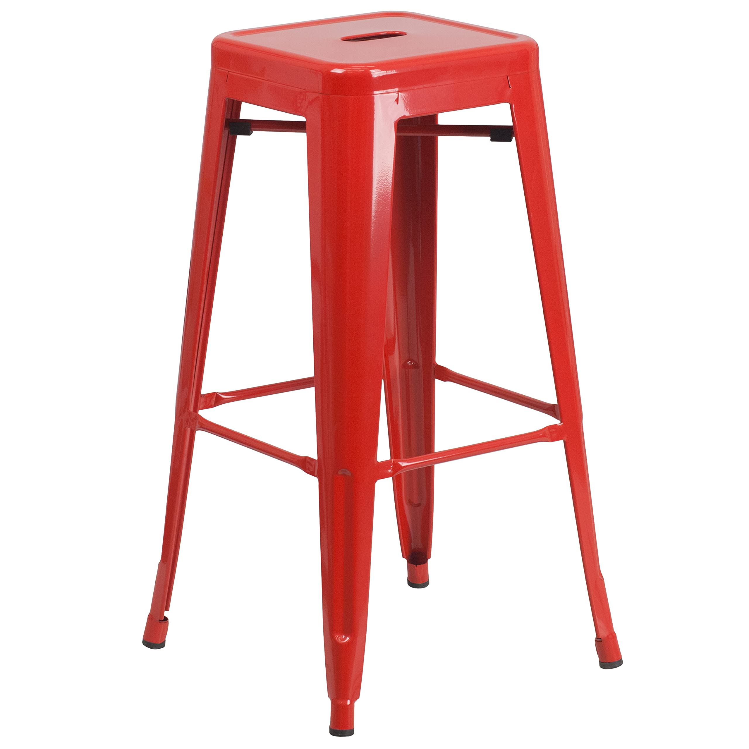 Flash Furniture Commercial Grade 30&quot; Round Red Metal Indoor-Outdoor Bar Table Set with 4 Square Seat Backless Stools