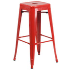 Flash Furniture Commercial Grade 30" Round Red Metal Indoor-Outdoor Bar Table Set with 2 Square Seat Backless Stools