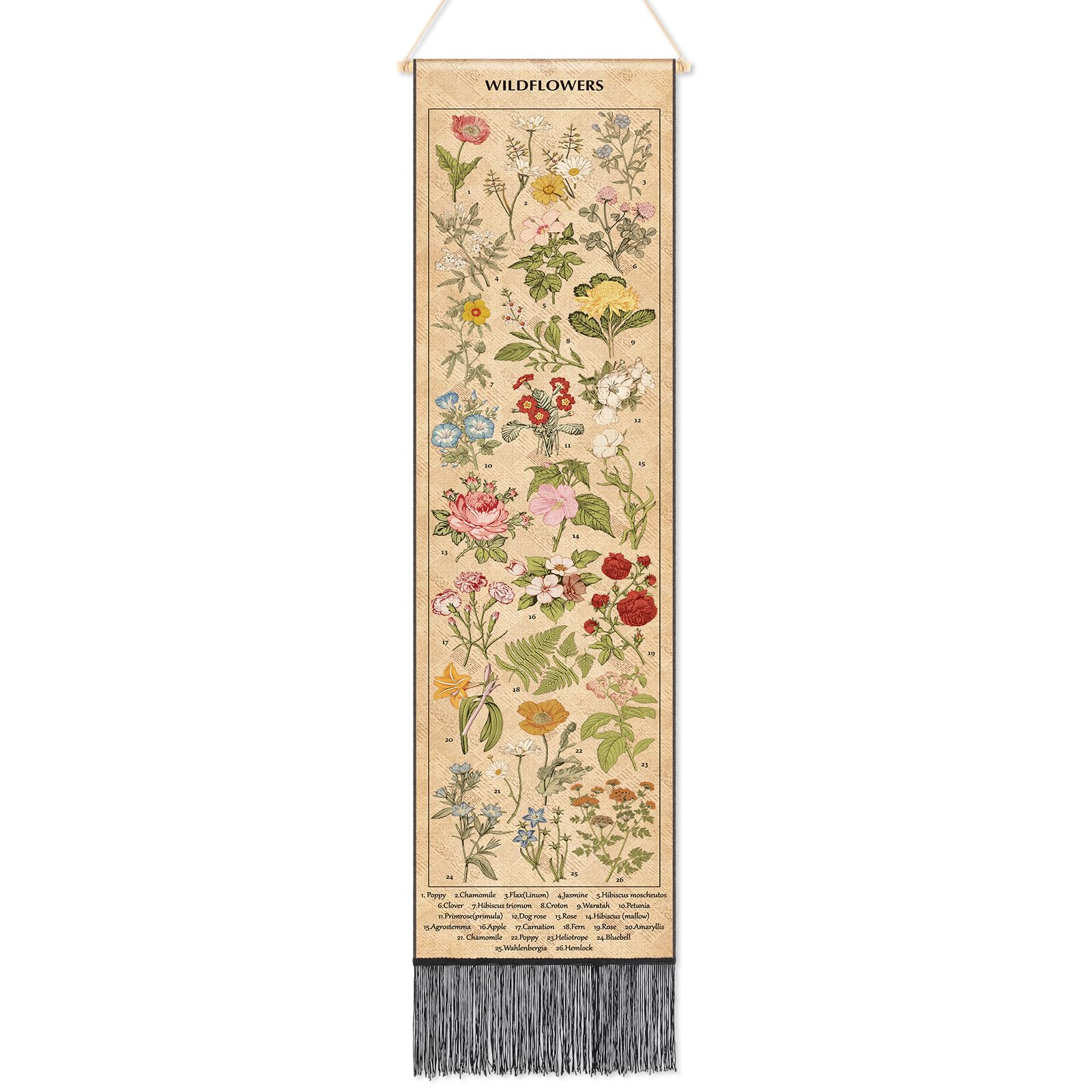 Geetery Vintage Floral Vertical Tapestry Wall Hanging Long Narrow Wall Fabric Flower Hanging Reference Illustrative Botanical Ta