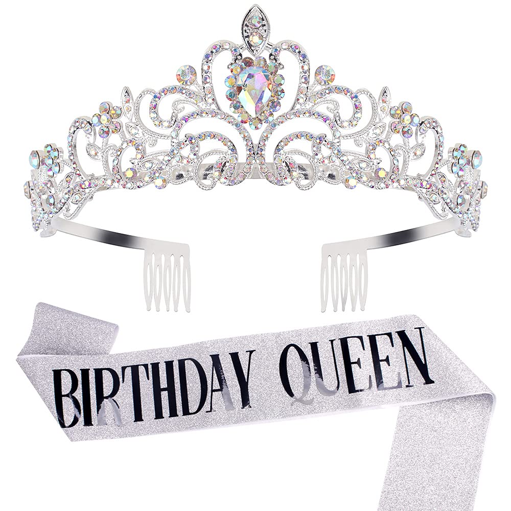 Birthday Crown, Didder Birthday Queen Sash & Rhinestone Tiara Kit, Tiara for Women Birthday Sash Crown for Women Tiara for Girls