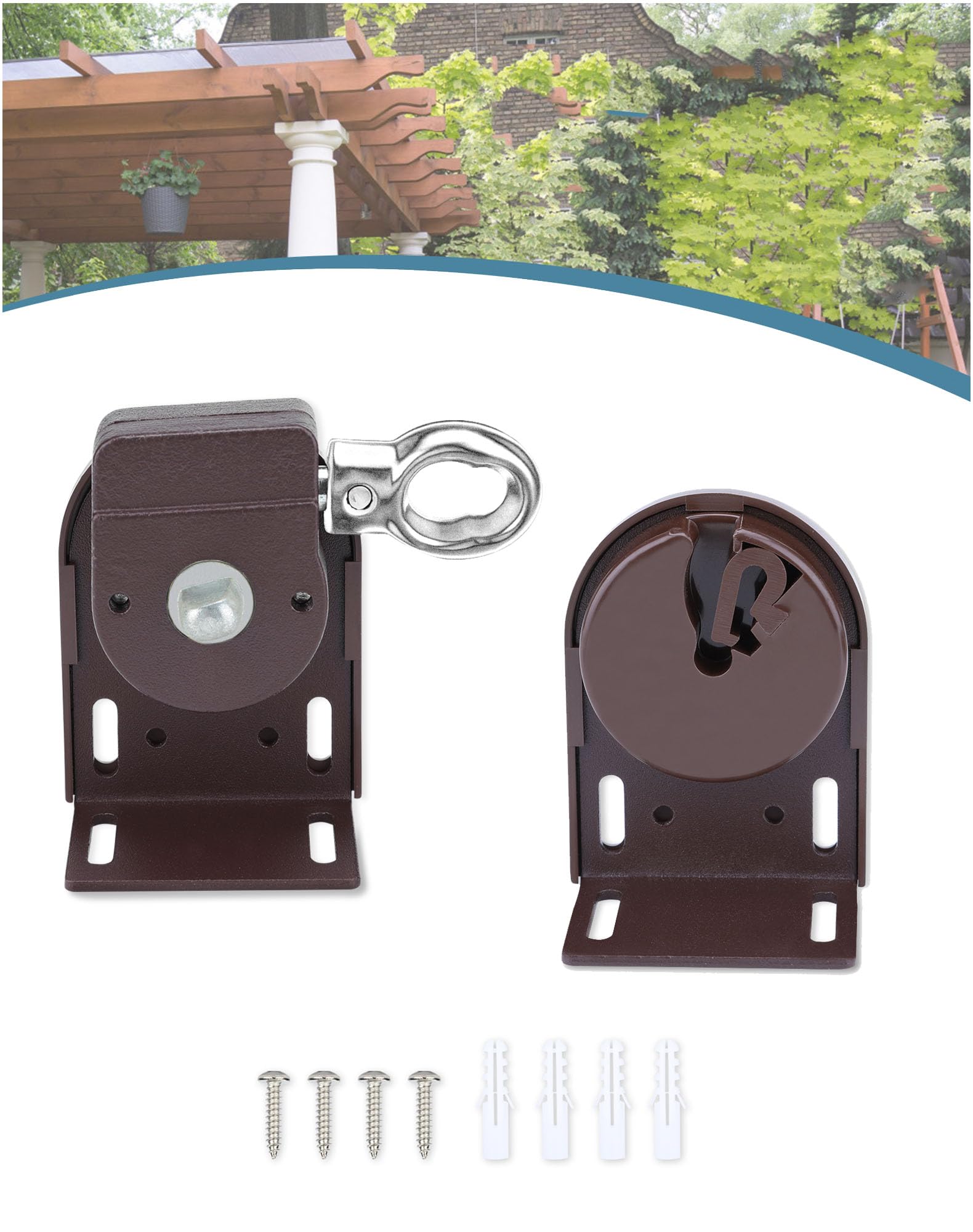 Ivysun Shade Replacement Parts,Mounting Brackets,Upgrade To Metal Ring,Compatible With Coolaroo Exterior Roller Shade(Brown,1 Pa