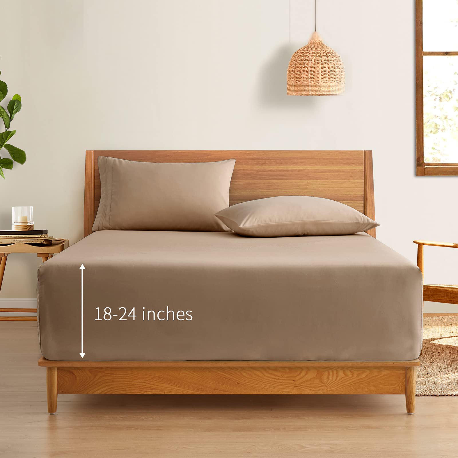 Horbaunal Extra Deep Pocket Queen Fitted Sheet Only - Fits Up To 24 Inch Mattress - Luxury 1800 Thread Count - Microfiber Taupe