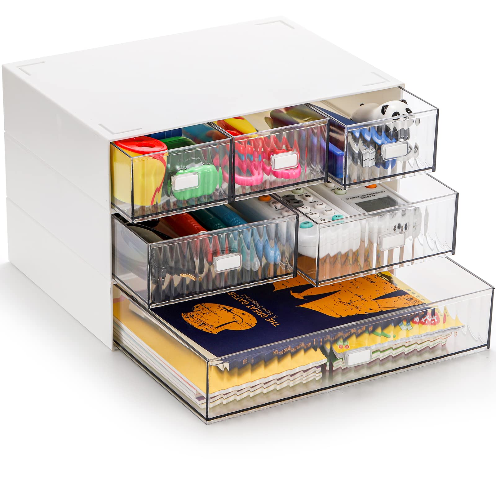 Hacaroa 3 Tier Mini Desk Organizer With 6 Drawers, Plastic Desktop Drawers Storage Box, Stackable Makeup Organizer Craft Storage