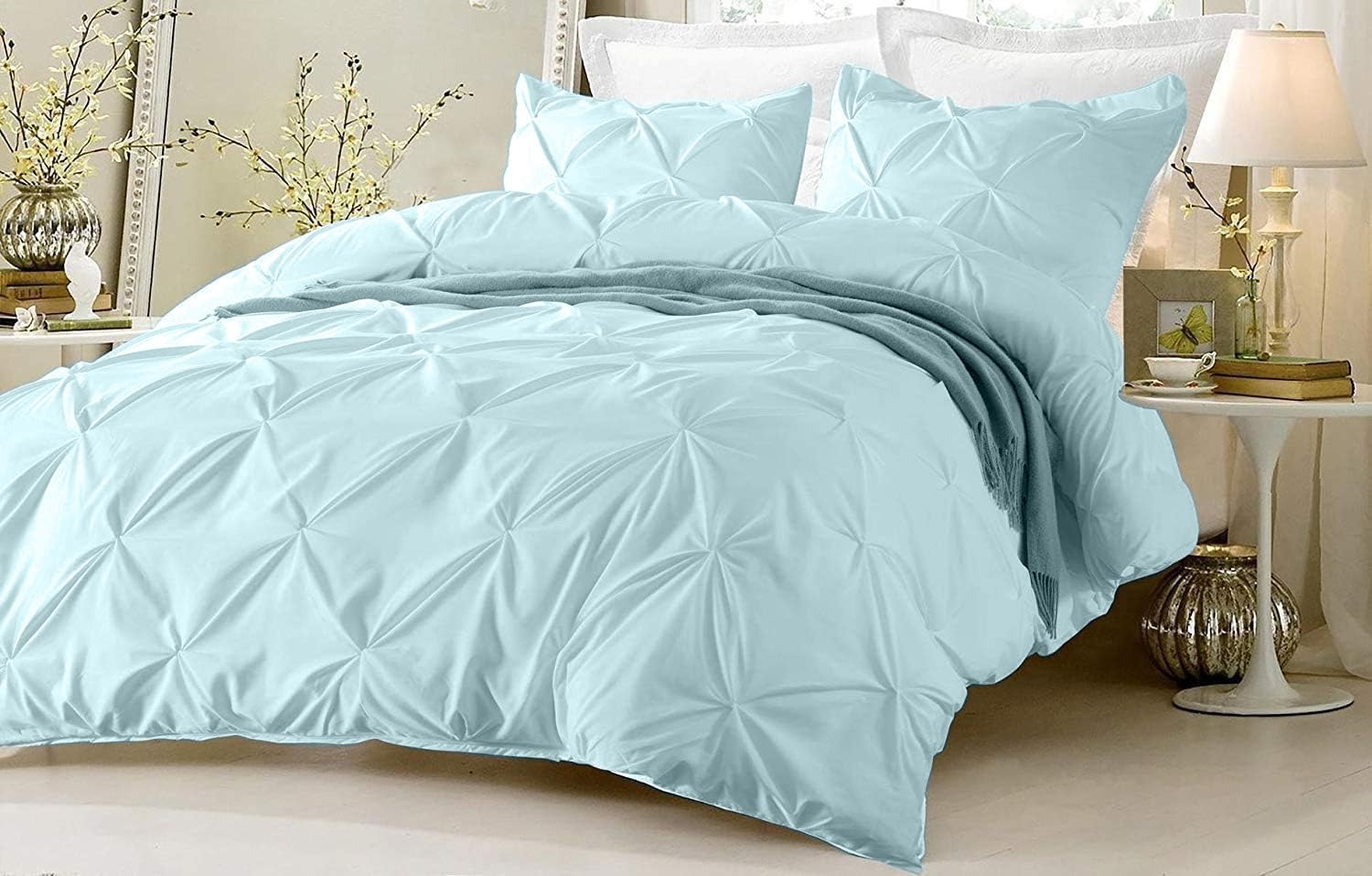 Cotton Duvet Cover Queen 800 Thread Count 100% Egyptian Cotton Long Staple Quilt 1 Duvet Cover 2 Pillow Shams Pinch Pleated Silk