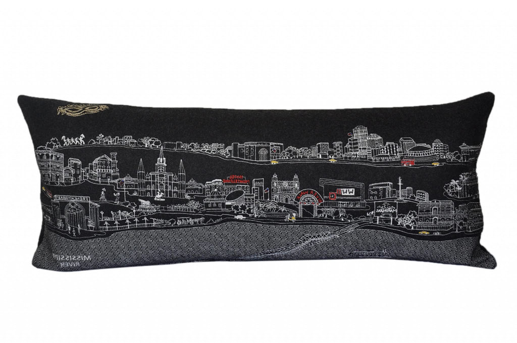 HomeRoots Grey 35' Black New Orleans Nighttime Skyline Lumbar Decorative Pillow