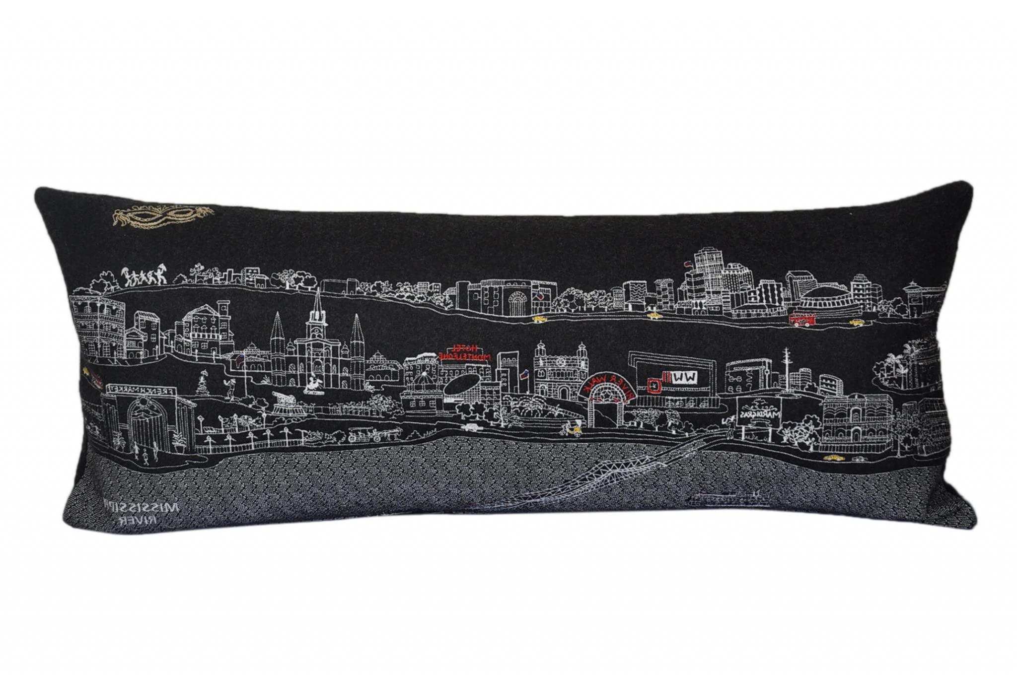 HomeRoots Grey 35' Black New Orleans Nighttime Skyline Lumbar Decorative Pillow