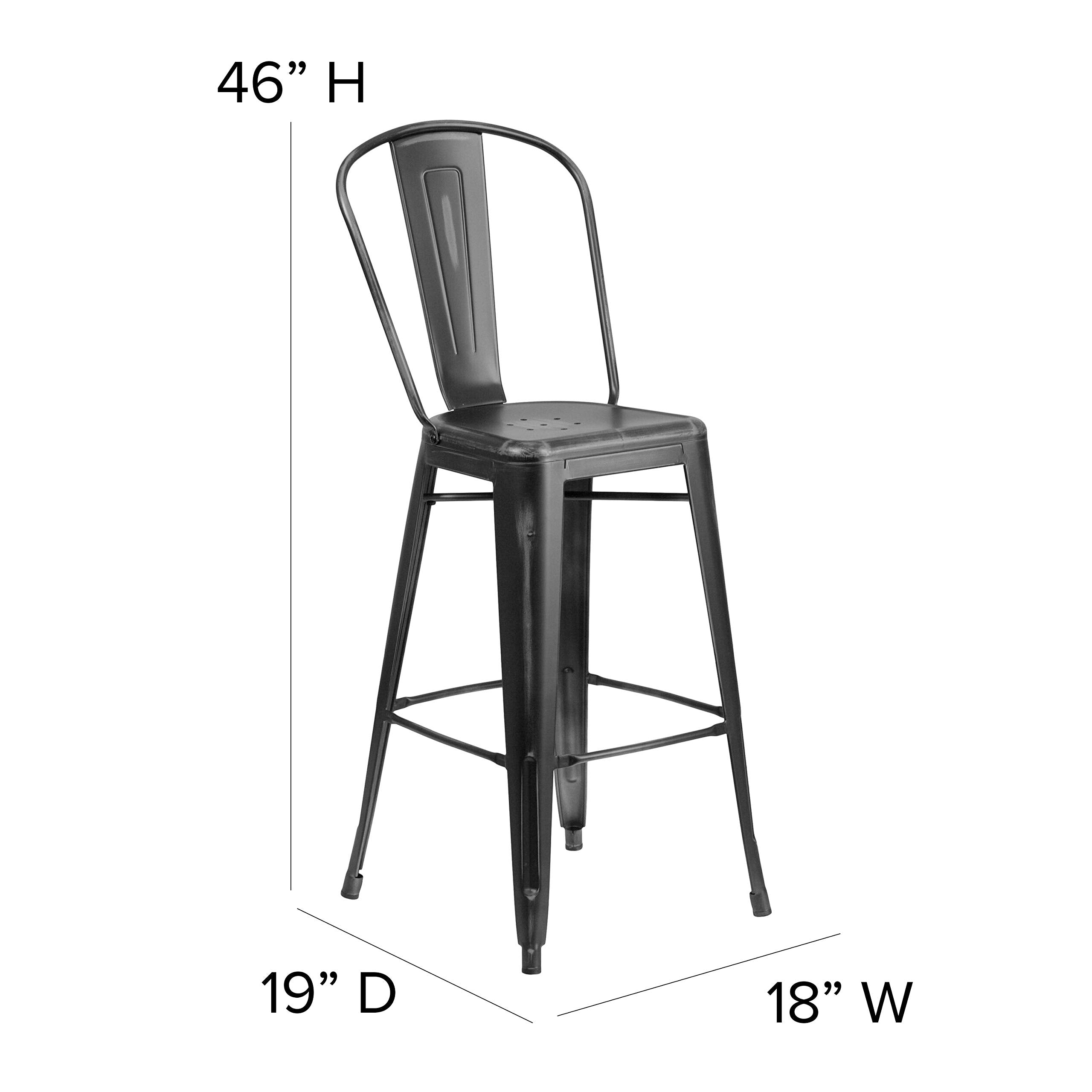 Flash Furniture Commercial Grade 30&quot; High Distressed Black Metal Indoor-Outdoor Barstool With Back
