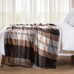 Battilo Home Brown Plaid Throw Blanket For Couch - Fall Plaid Blanket Buffalo Plaid Blankets - Lightweight Farmhouse Outdoor Thr