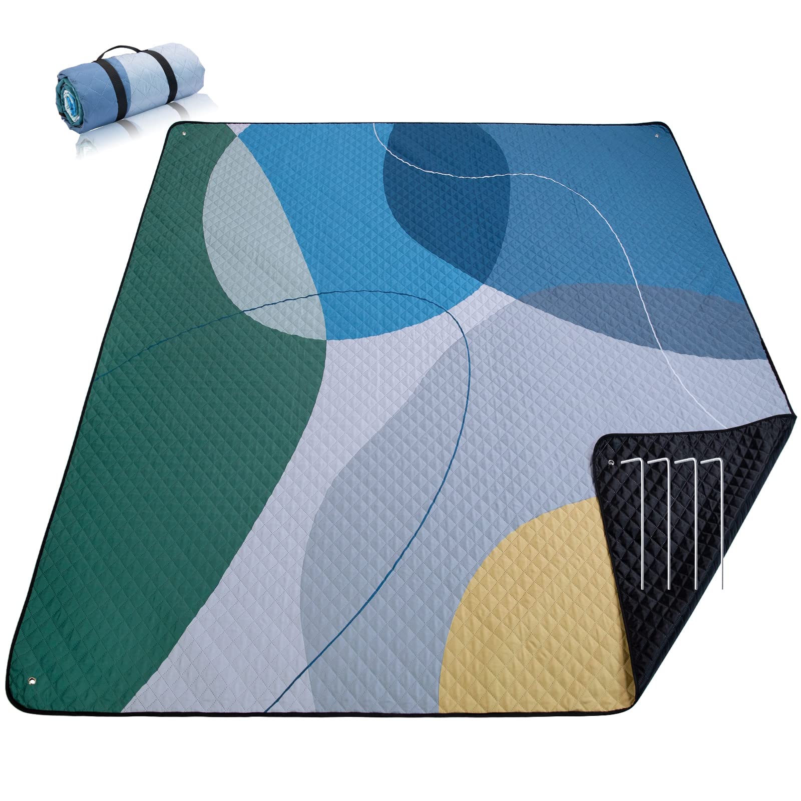 PY SUPER MODE Picnic Blankets Extra Large, Waterproof Foldable Outdoor Beach Blanket Oversized 83x79    Sandproof, 3-Layer Picni