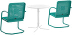 Crosley Furniture Bates 3-Piece Outdoor Bistro Set, Retro Metal Patio Table and Chairs for Dining, Porch, Turquoise Gloss and White Satin