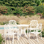 vidaXL 5 Piece Outdoor Bistro Set in White Cast Aluminum - Elegant Garden Patio Furniture with Umbrella Hole