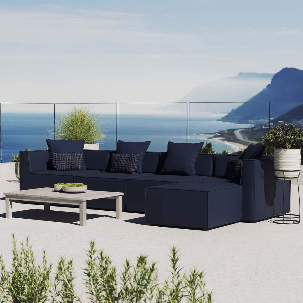Modway Eei-4382-Nav Saybrook Patio Upholstered 5-Piece Sectional Sofa In Navy