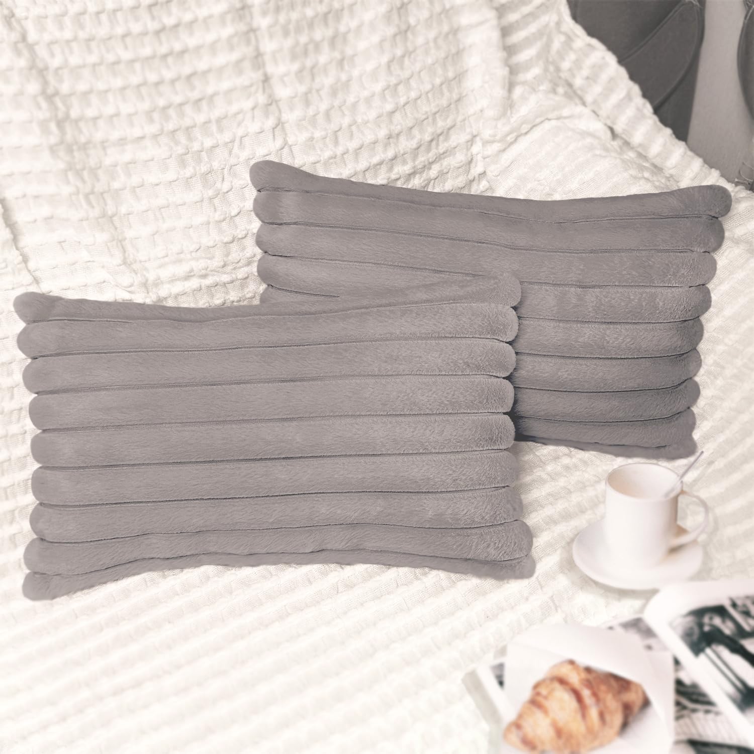 Bunliuys 2 Pack 12X20 Pillow Cover Velvet Pillow Covers, Faux Fur Oblong Throw Pillow Covers For Living Room Decorations, Grey