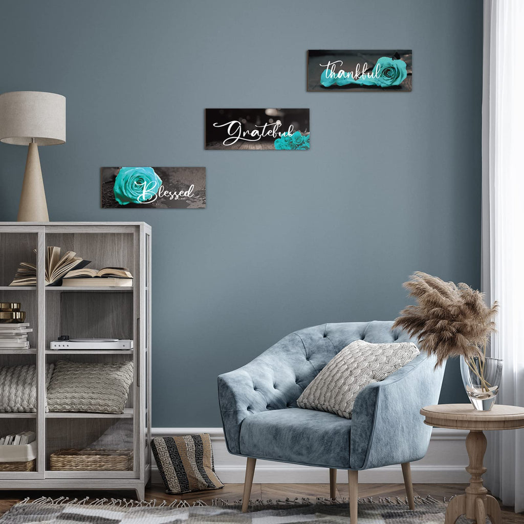 Hillban 3 Pieces Rose Wooden Wall Decor Thankful Grateful Blessed Wooden Signs Inspirational Wall Art Signs Wedding Wall Decor F