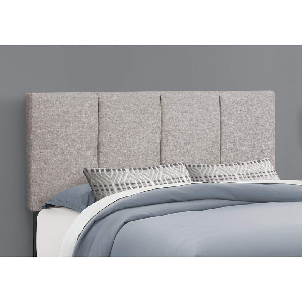 Monarch Specialties I 6025Q Bed, Queen Size, Platform, Bedroom, Frame, Upholstered, Linen Look, Grey, Transitional