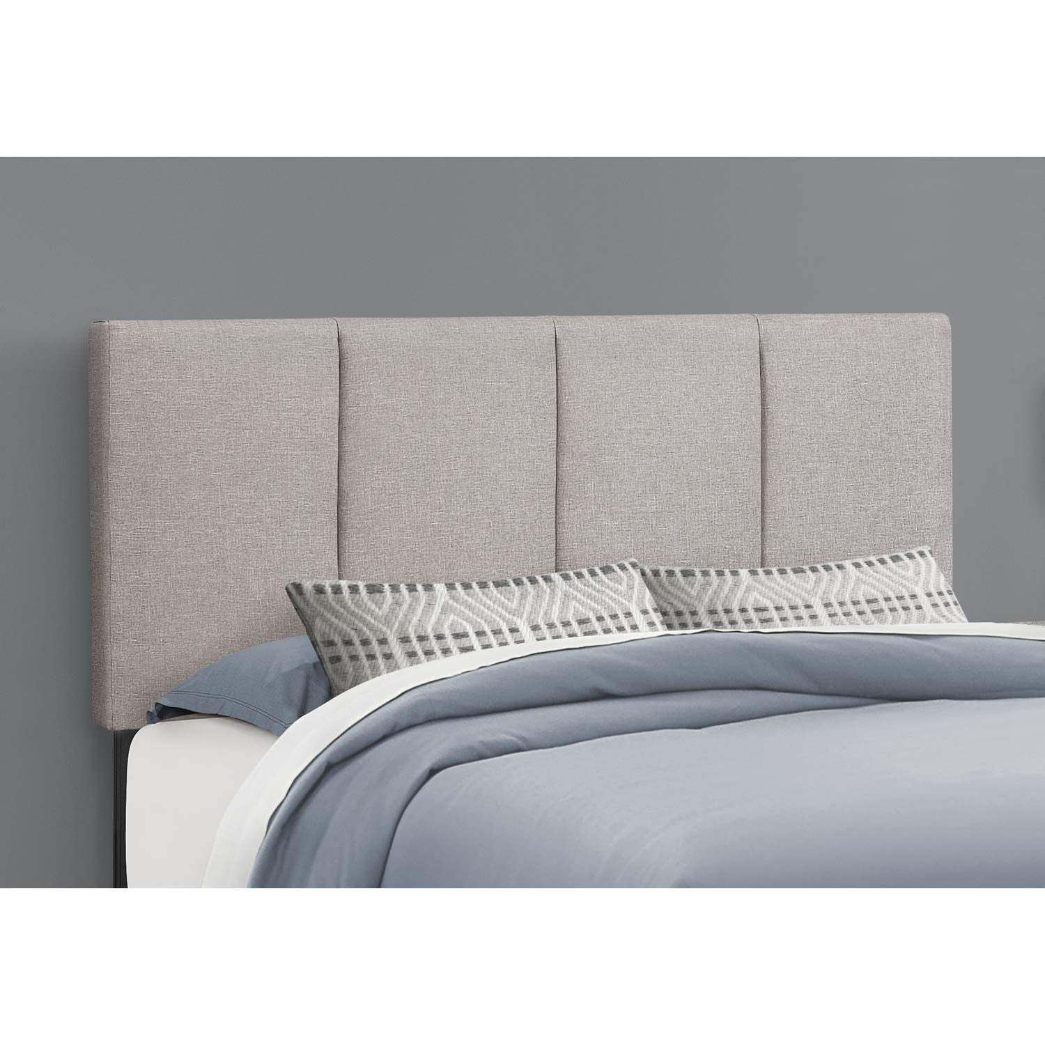 Monarch Specialties I 6025Q Bed, Queen Size, Platform, Bedroom, Frame, Upholstered, Linen Look, Grey, Transitional