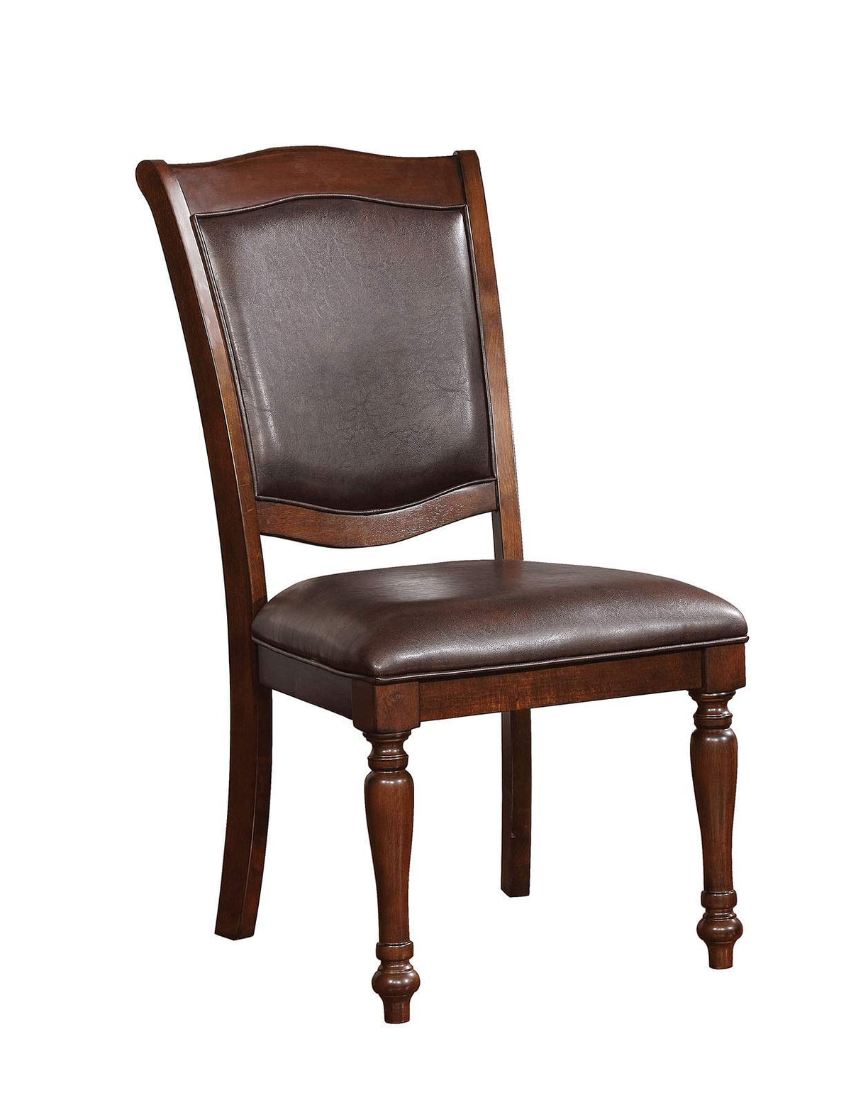 Benjara Wooden Leather Upholstered Chair, Pack Of Two, Brown