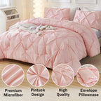 Andency Pink Comforter Set King(104X90Inch), 3 Pieces Soft Lightweight Cute Pinch Pleat Bedding Comforters & Sets, All Season Western Warm Down Alternative Bed Set For Girls Women