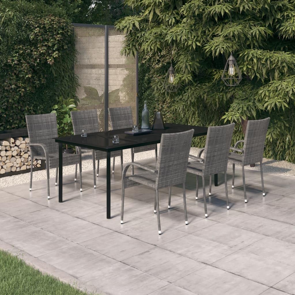 vidaXL Outdoor Gray and Black Patio Dining Set - 9 Piece Set with Table and 8 Chairs - Weather Resistant PE Rattan and Powder-Coated Steel for Patio, Backyard, and Garden
