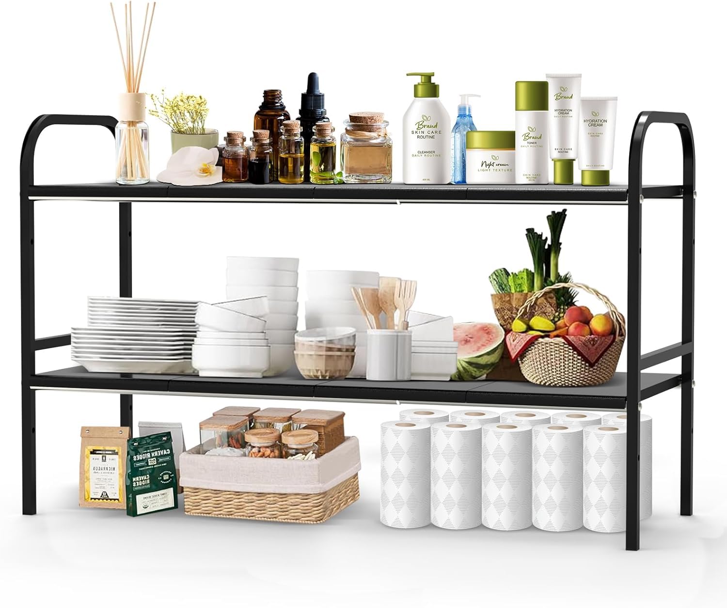 Luteti Under Sink Organizers And Storage, 2 Tier Expandable Under Cabinet Organizer Shelf With 8 Removable Panels,Expandable She