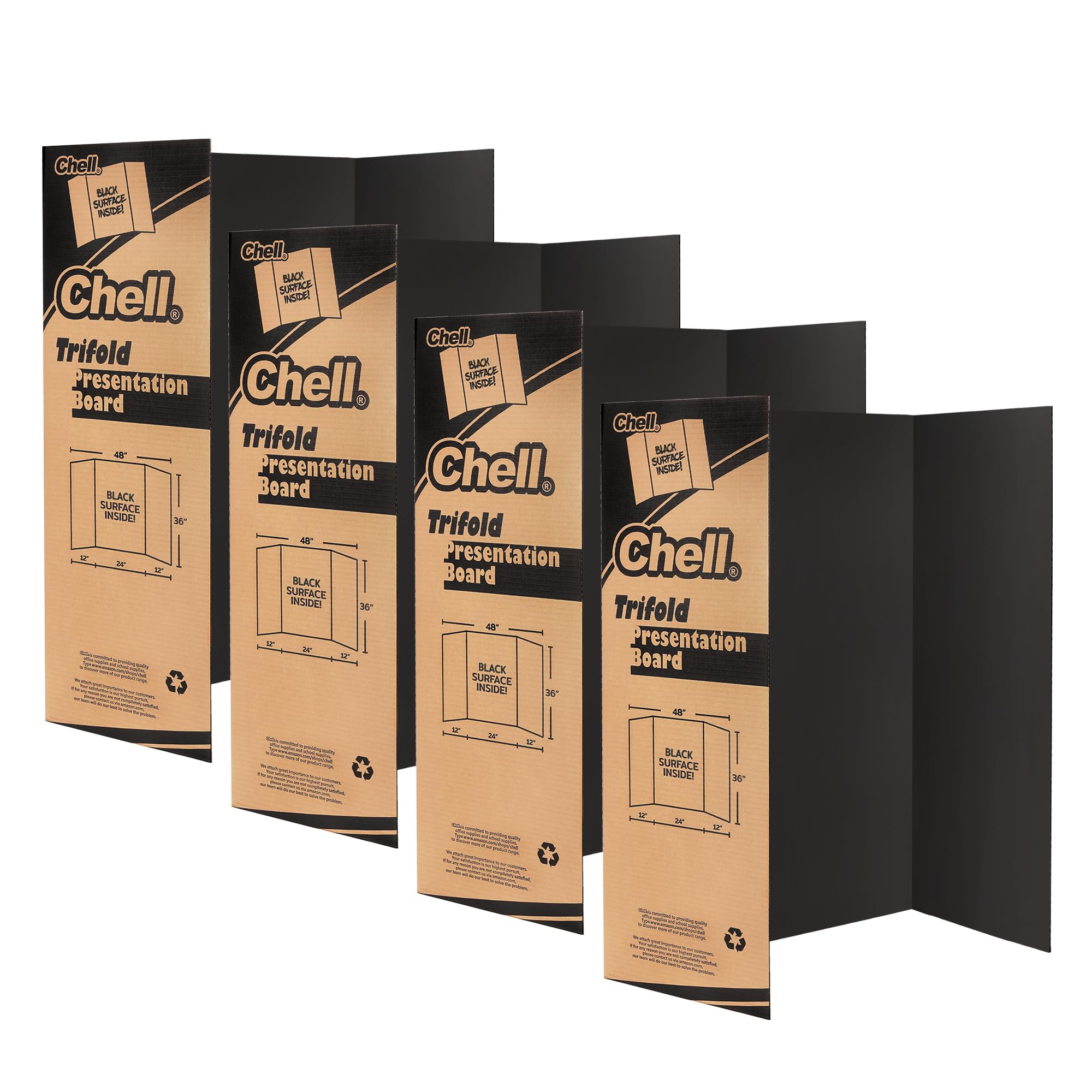 Chell 36' X 48' Trifold Poster Board, 4 Pack, Black Corrugated Project Boards For Science Fair, School Projects, Event Display