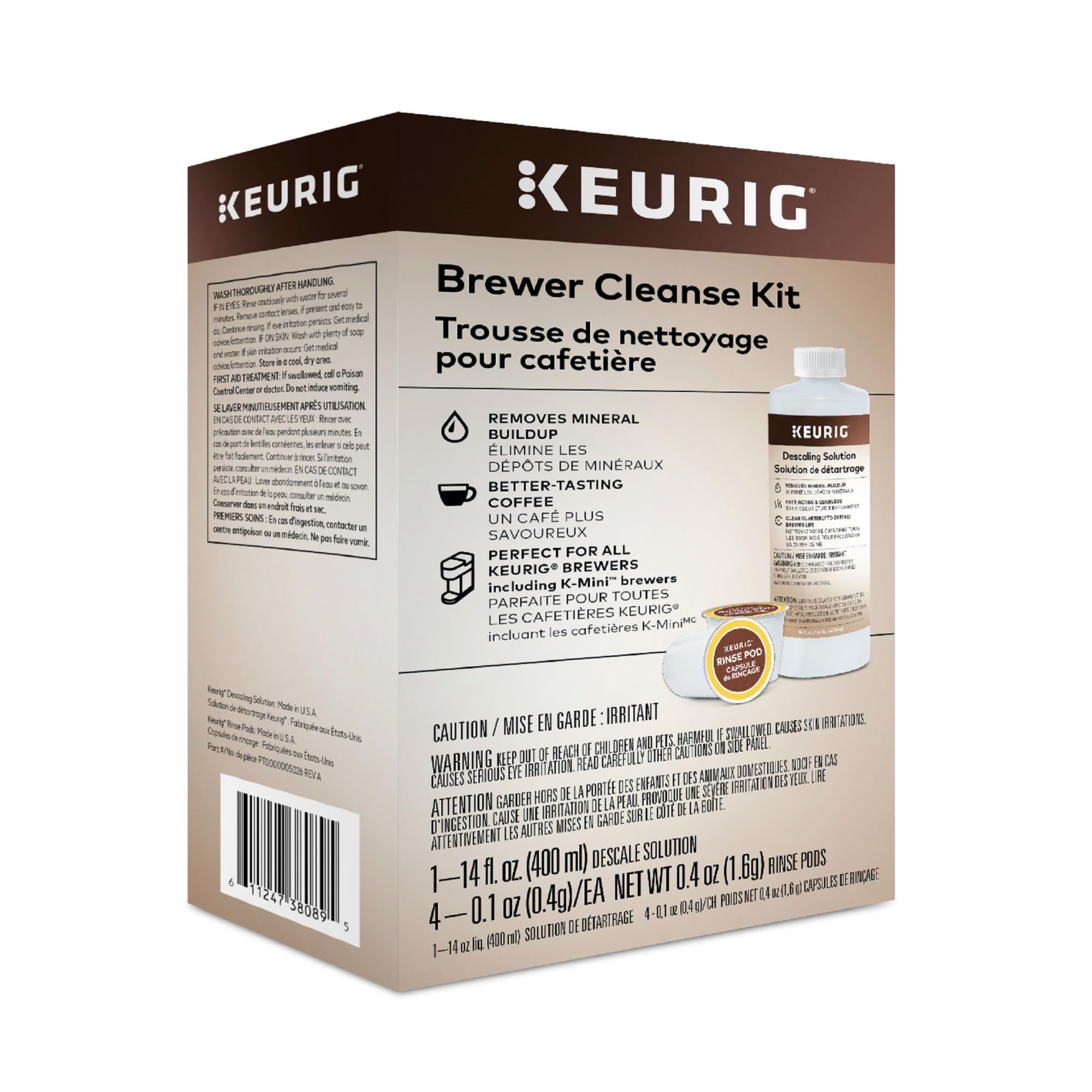 Keurig Brewer Cleanse Kit For Maintenance Includes Descaling Solution & Rinse Pods, Compatible with Keurig Classic/1.0 & 2.0 KC