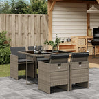 vidaXL 5 Piece Gray Patio Dining Set with Cushions- Garden Furniture, PE Rattan Chairs and Tempered Glass Table for Outdoor, Backyard, or Garden