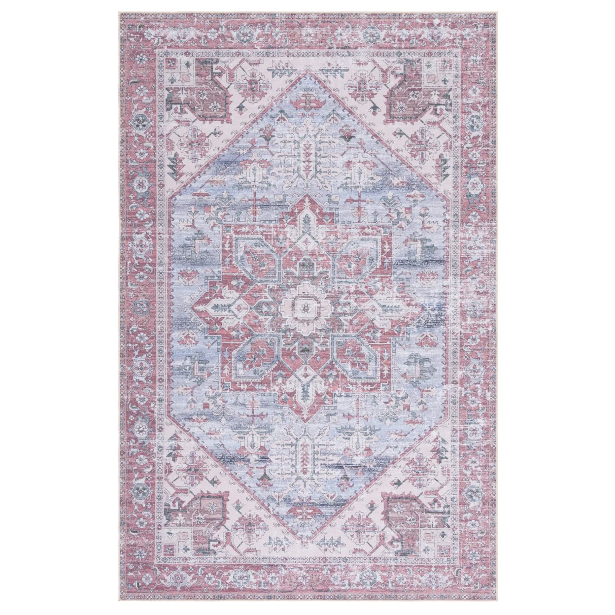 SAFAVIEH Tucson Collection Area Rug - 6 x 9, Grey Blue & Rust, Persian Design, Non-Shedding Machine Washable & Slip Resistant 