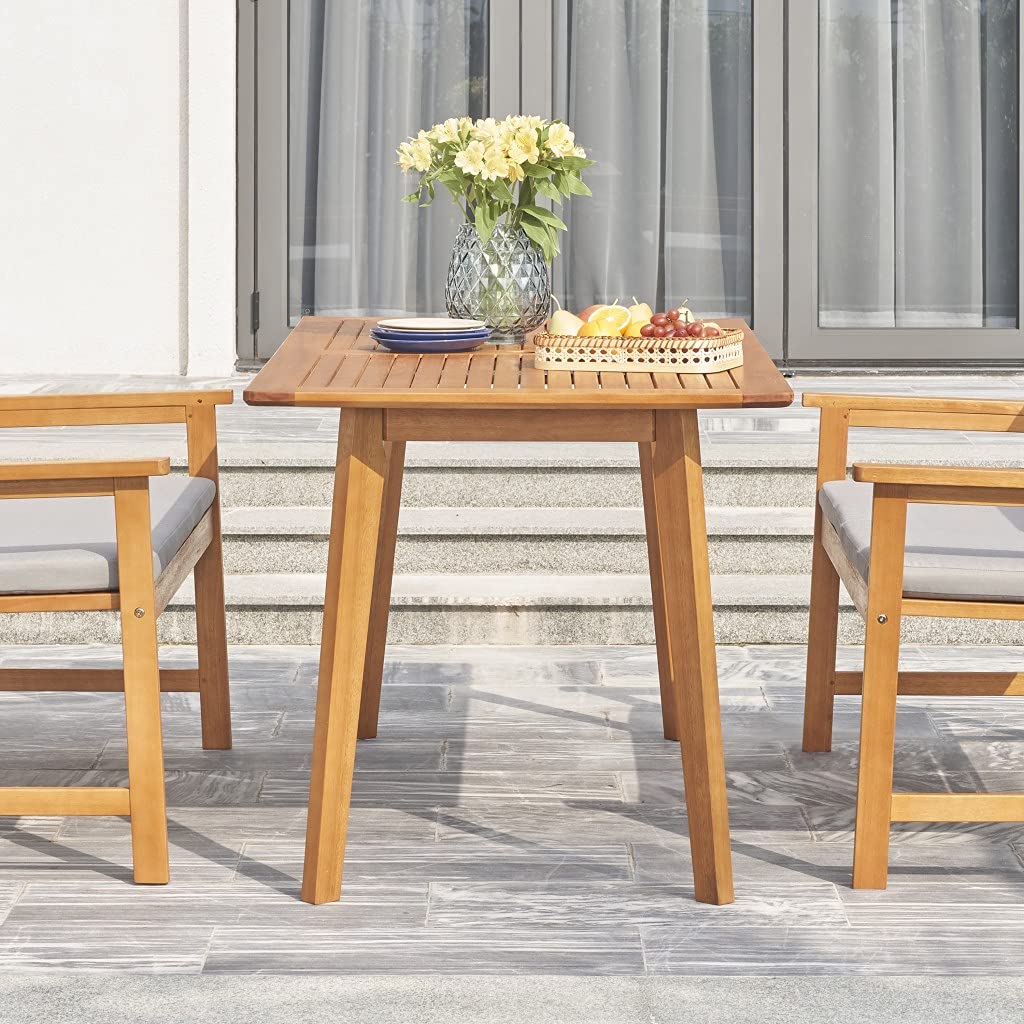 HomeRoots Honey Eucalyptus Light Wood Dining Table with Slatted Top