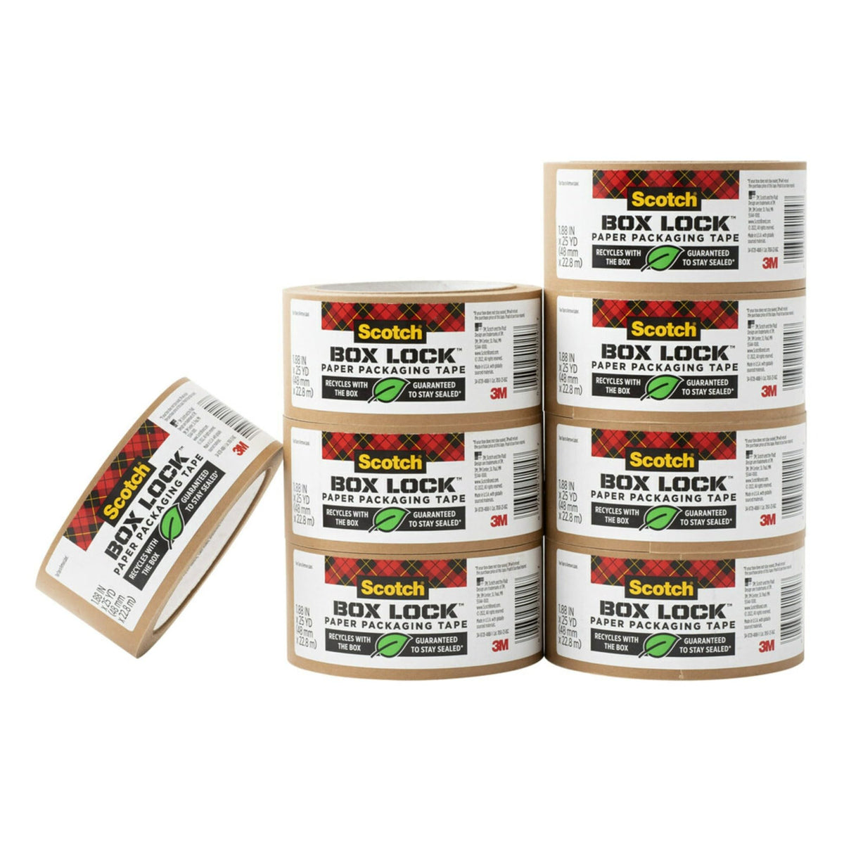 Scotch Box Lock Paper Packing Tape, Kraft Brown, Extreme Grip Kraft Paper Tape That Recycles With the Box, Holiday Shipping Supp