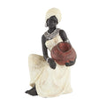 Deco 79 Polystone Woman Decorative Sculpture Sitting African Home Decor Statue with Red Water Pot, Accent Figurine 6 x 6 x 10, C
