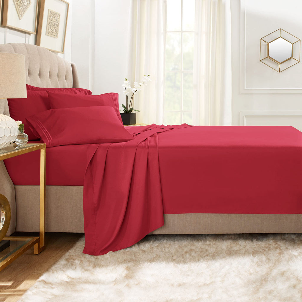 Clara Clark Full Sheets, 6 Piece Set - Hotel Luxury Sheets For Full Size Bed, Super Soft Bedding Sheets & Pillowcases, Full Size Sheets, Burgundy Red