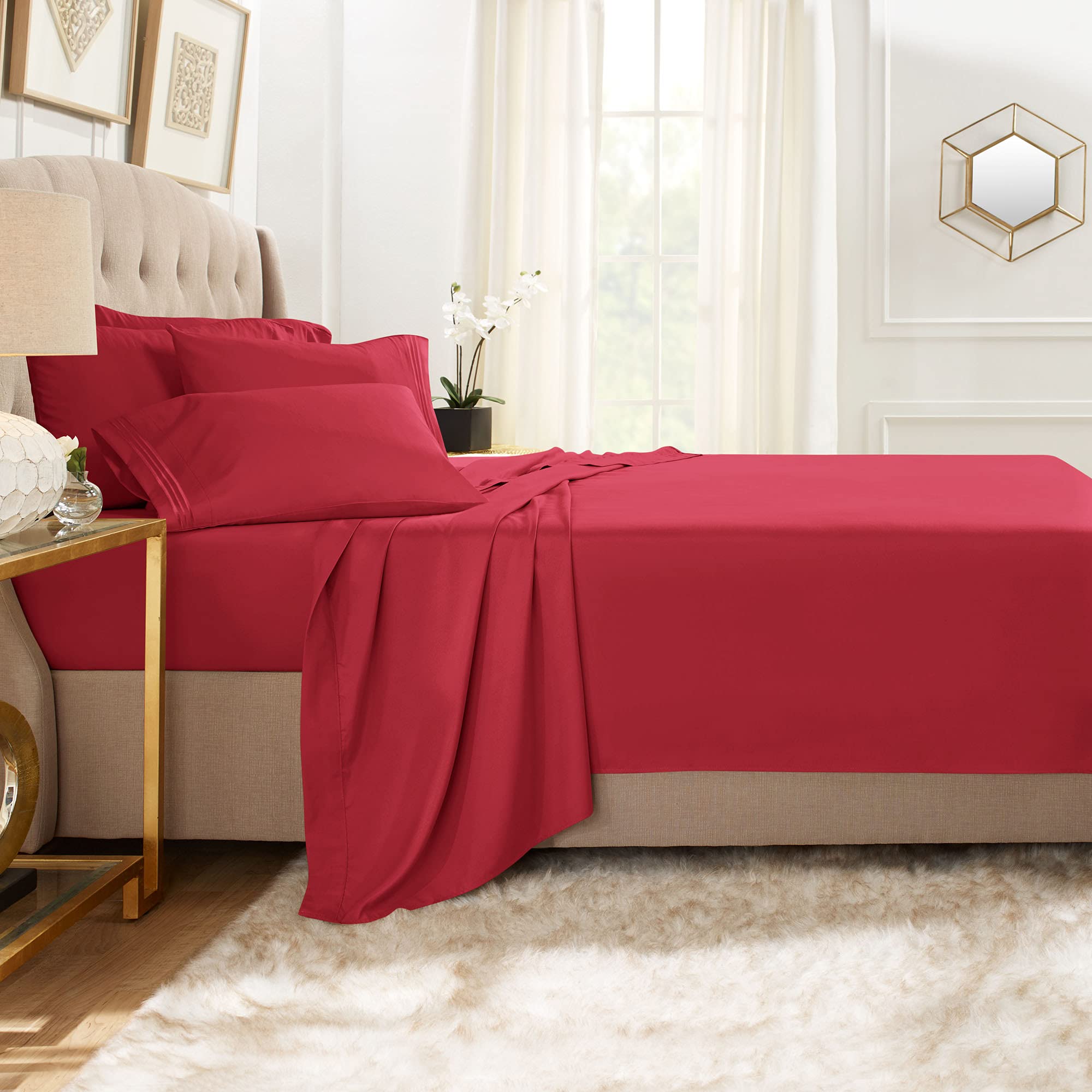 Clara Clark Twin Sheets, 5 Piece Set - Hotel Luxury Sheets For Twin Size Bed, Super Soft Bedding Sheets & Pillowcases, Twin Size Sheets, Burgundy Red