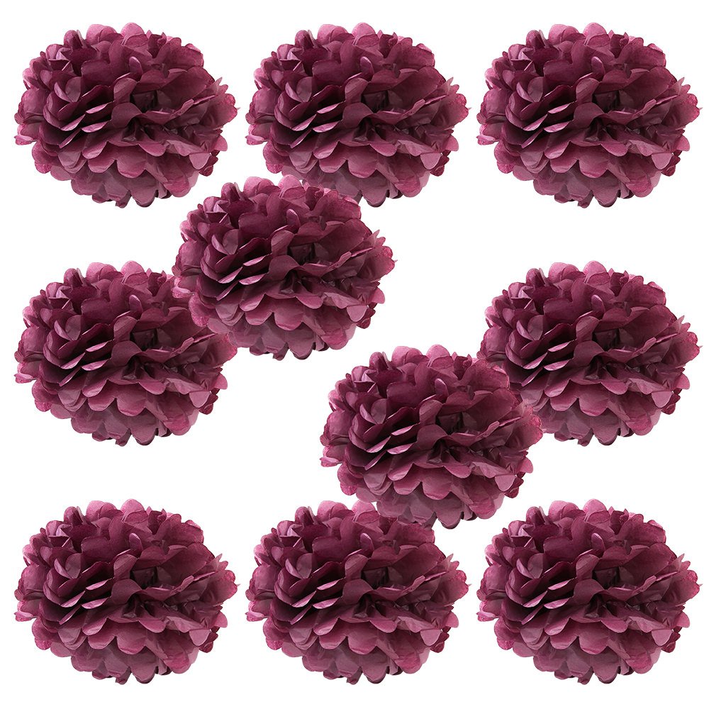 WYZworks Set of 10 - Maroon 16 - (10 Pack) Tissue Pom Poms Flower Party Decorations for Weddings, Birthday, Bridal, Baby Showers