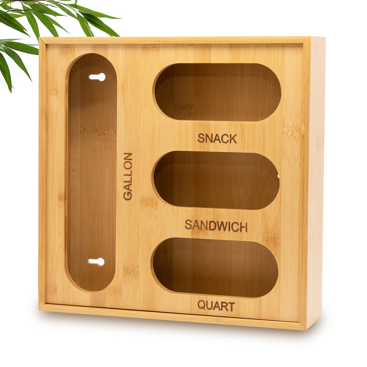 Whomass Bamboo Kitchen Drawer Organizer 4-In-1 - Storage Box For Food Bags, Sandwich Snack Gallon Quart Bags Space Saving Drawer