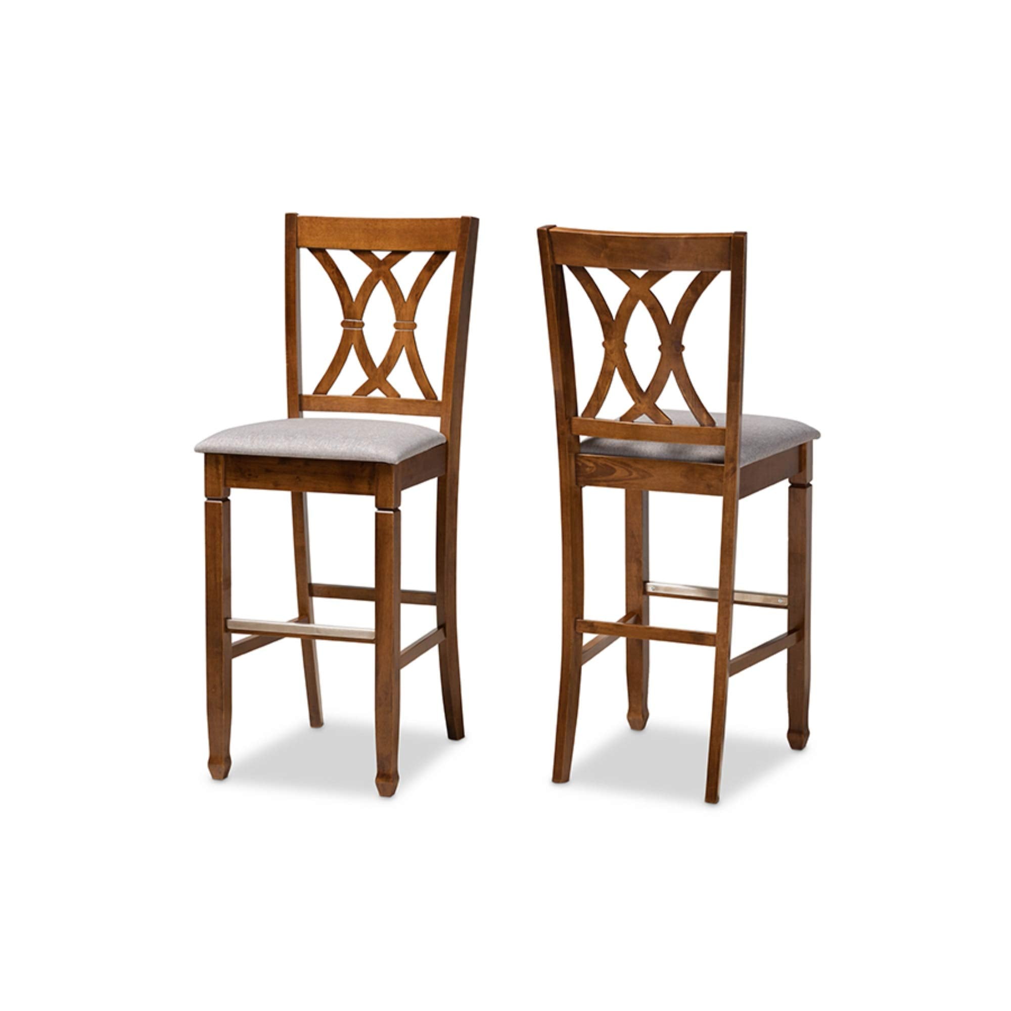 Baxton Studio Calista Modern and Contemporary Grey Fabric Upholstered and Walnut Brown Finished Wood 2-Piece Bar Stool Set