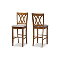 Baxton Studio Calista Modern and Contemporary Grey Fabric Upholstered and Walnut Brown Finished Wood 2-Piece Bar Stool Set