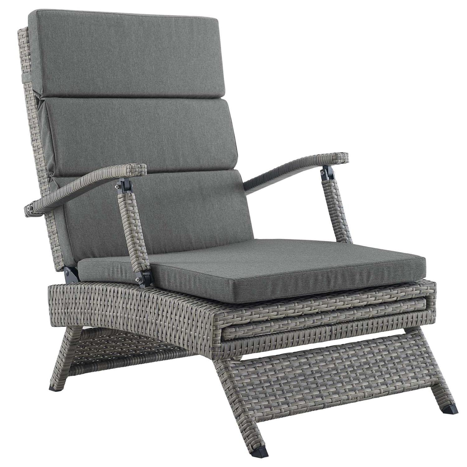 Modway Envisage Outdoor Patio Wicker Rattan Chaise Lounge in Light Gray Charcoal